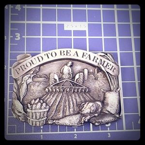 Vintage Belt Buckle Signed & Dated Farming Scene